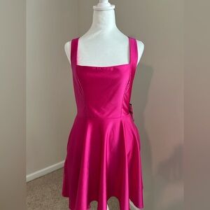 City Vibe Hot Pink Satin Fit & Flare Lace Up Back Dress Size 11 NWT